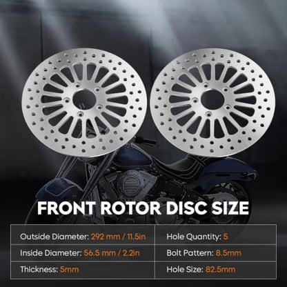 11.5" Front Brakes Disc Rotor Fit for Harley Davidson Touring Sportster Dyna Softail, for Road King/Electra Glide/Street Glide/Road Glide/Super Glide/Low Rider/Fat Boy 2000-2007-2 Pc - size: 2 Front Rotor