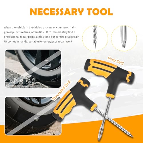 30PCS Car Tire Plug Kit,Essential Car Emergency Flat Tire Repair Kit Contains Drill/Rubber Repairs Screws/Cars Tires Repair Plugs,Professional Tubeless Tires Patch Kits for Cars