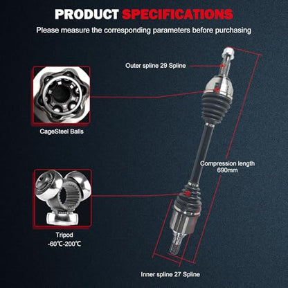 CCIYU CV Axle Shaft for Nissan Juke 2011-2017 Front Left 66-6424 - size: 17-9606