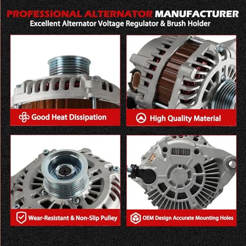 Alternator 11341 130Amp 12V fit for Altima 2007-2010 Maxima 2009-2010 Murano 2009-2014 Quest 2011-2014 Replace 11341N 11341 231001AA1A 2310MJA11BRW 23100JA11AR 23100JA11A 231001AA1B AL1313 - size: 11341 | 130A