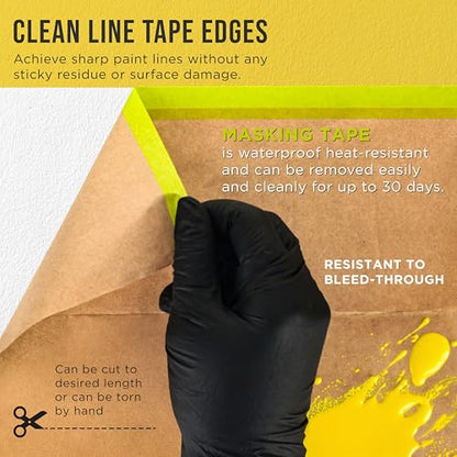 Dura-Gold Pre-Taped Masking Paper for Painting (12" x 50', 12 Rolls) - Tape