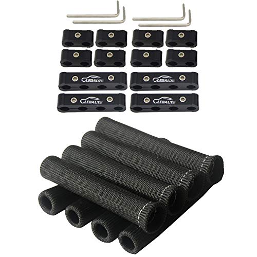 LEDAUT Black 8Cyl Spark Plug Heat Shield Protector and 12pc Engine Spark Plug Wire Separator Insulating Fire Sleeve with Divider Suit for 8mm 9mm 10mm - color: Black, size: 18PCS