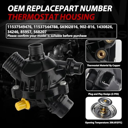 Electric Engine Water Pump W/Thermostat Compatible with BMW N52 N51