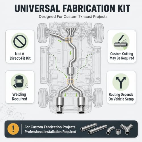 PartsFlow 16PCS 3" Universal Custom Exhaust Tubing Kit, Mandrel Bend Mild Steel Pipe Set with 180°/90°/45° Bends & Straight Pipes, High Flow DIY Performance Exhaust System Kit