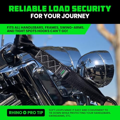 Rhino USA Soft Loop Tie Down Straps (4-Pack) - Motorcycle Handlebar Straps - color: Black 4-Pack.