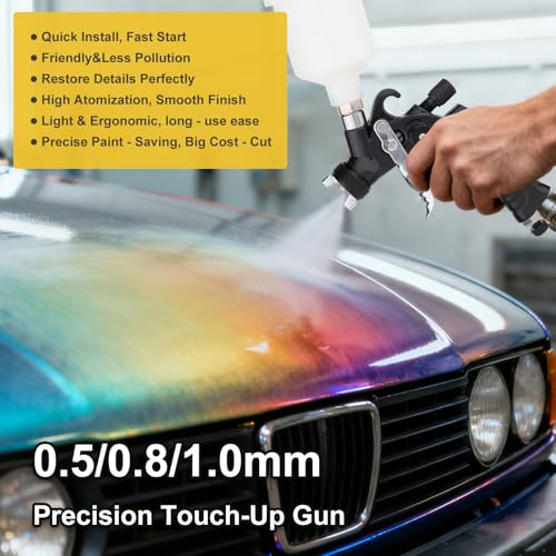 Mini HVLP Spray Gun with 0.5/0.8/1.0 mm Nozzles & 125cc Cup, Automotive Paint Gun Car Paint Sprayer Gun, Air Paints Gun for Auto Paint, Primer, Varnish & Top Coat, Repair Detail (Mini Spray Gun Black) - color: Black1