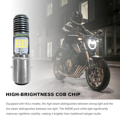 9-16V H4 LED Motorcycle Headlight Bulbs, Super Bright 3030 Chips Bulb Halogen Lamp Replacement, Waterproof High/Low Beam LED Headlight Bulb for Most Motorcycles ATVs (BA20D, White) - color: BA20D, White