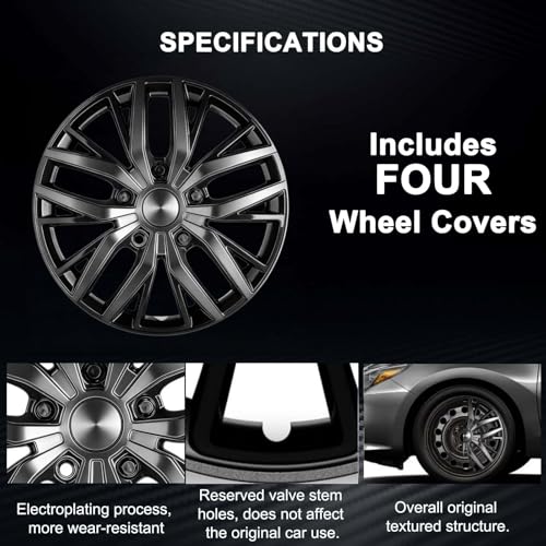 17-Inch Silver ABS Hubcaps with Steel Rings & Adjusters, Patented Design, Universal Fit, Set of 4 Wheel Covers (Black-Gunmetal Grey) - color: Black-Gunmetal Grey