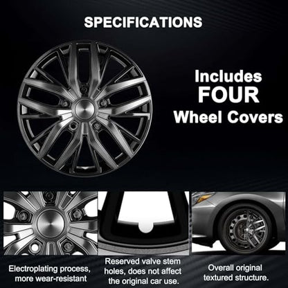 17-Inch Silver ABS Hubcaps with Steel Rings & Adjusters, Patented Design, Universal Fit, Set of 4 Wheel Covers (Black-Gunmetal Grey) - color: Black-Gunmetal Grey