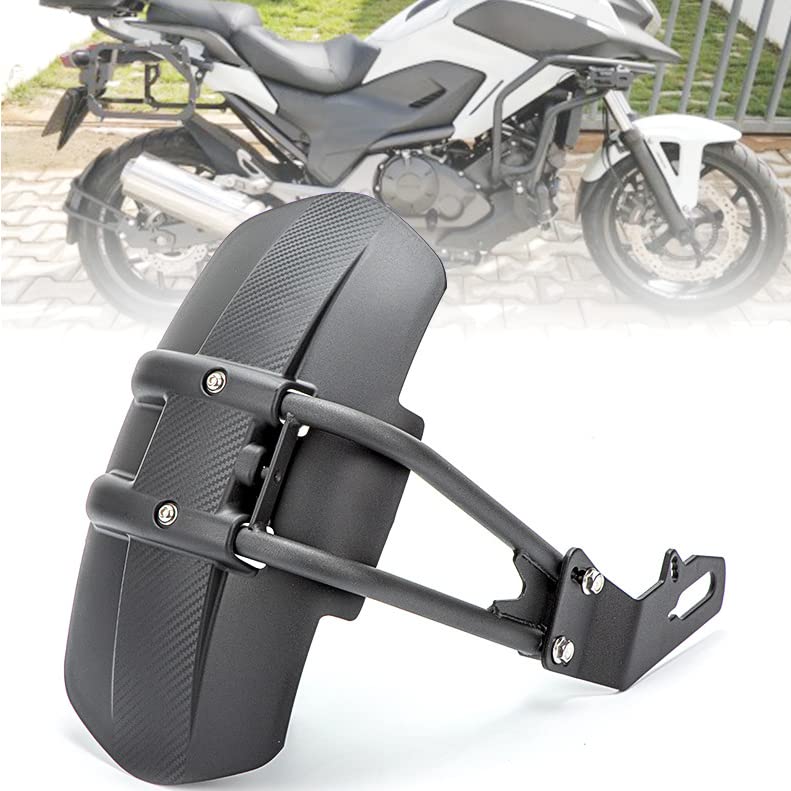 Qiilu Motorcycle Rear Mudguard, Black ABS & Stainless Steel, Universal Fit for Convex Rear Flat Fork 12-18inch Tires