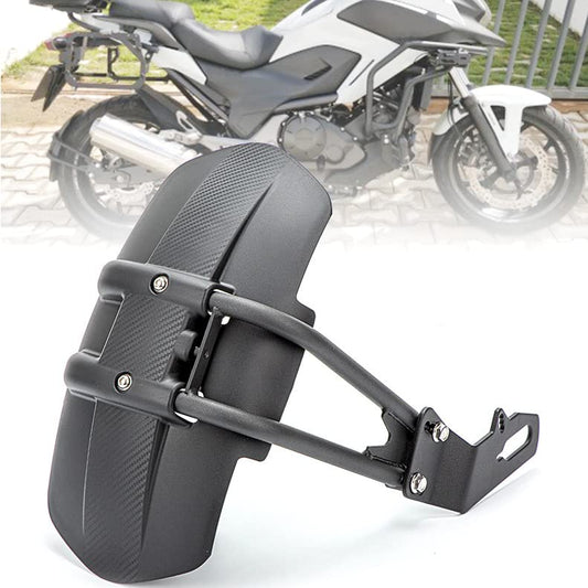 Qiilu Motorcycle Rear Mudguard, Black ABS & Stainless Steel, Universal Fit for Convex Rear Flat Fork 12-18inch Tires