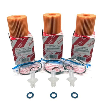 OEM GENUINE 04152-YZZA1 OIL FILTERS x 3 with APSG CRUSH WASHERS and FILTER CAP WRENCH | 2.5L 2.7L 3.5L Engine | Compatible with ES350, GS350 RX350, Camry, RAV4, Highlander, Sienna, Tundra, Tacoma +