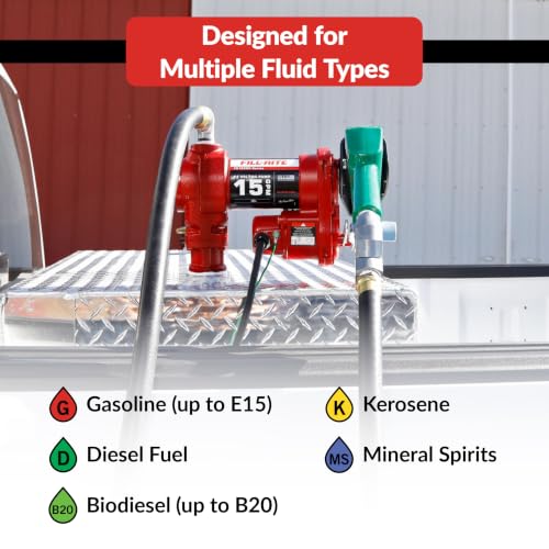 Fill-Rite FR1220HDSQ 12V 15 GPM Fuel Transfer Pump with Discharge Hose, Automatic Nozzle – Green, & Swivel | Gasoline, Diesel, Kerosene, Ethanol Blends, Methanol Blends, & Biodiesel - style: Auto Nozzle & Swivel