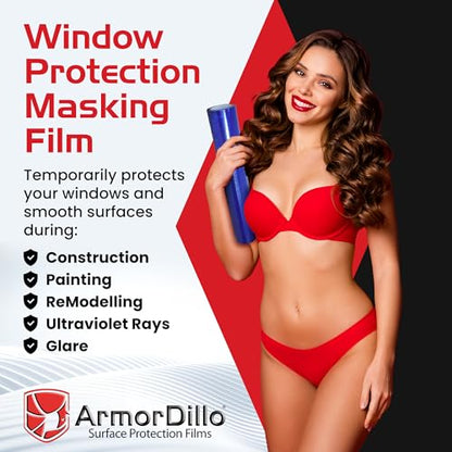 ArmorDillo Blue Window Protection Film 6" x 200' | 14.68 per roll (10 Rolls- 1 case), Surface Protection | Temporary Self-Adhesive Glass Covering, Window Masking, 45-Day UV Resistant Construction Wrap - size: 6" x 200' (10 Rolls)