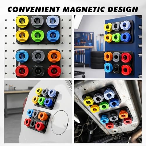 20-Piece Engine Oil Funnel Kit, 1.59QT/1.5L Oil Funnel Set with 12 Adapters, Siphon Hose Pump, Towel, Elbow Fitting, Arrow Screen and Magnetic Storage Hooks Tray, Compatible with GM/Ford/BMW/Audi Etc. - color: Multi-Color
