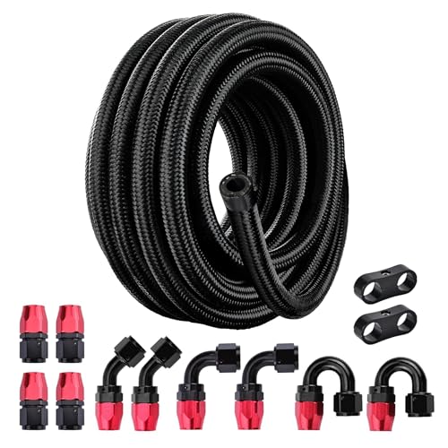 EVIL ENERGY 6AN Fuel Line Kit 20FT CPE Nylon Braided Hose with 12 Fittings - color: Black&Red, size: 6AN 20FT