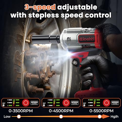 Cordless Impact Wrench 885 Ft-lbs (1200N·m), Brushless 1/2" High Torque 5500 RPM Impact Gun, 2×4.0Ah Batteries, 5 Impact Sockets, Extension Bar & Drill/Driver Bit Set for Car, Home & DIY Projects