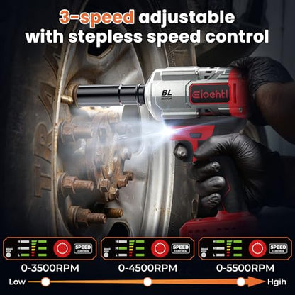 Cordless Impact Wrench 885 Ft-lbs (1200N·m), Brushless 1/2" High Torque 5500 RPM Impact Gun, 2×4.0Ah Batteries, 5 Impact Sockets, Extension Bar & Drill/Driver Bit Set for Car, Home & DIY Projects