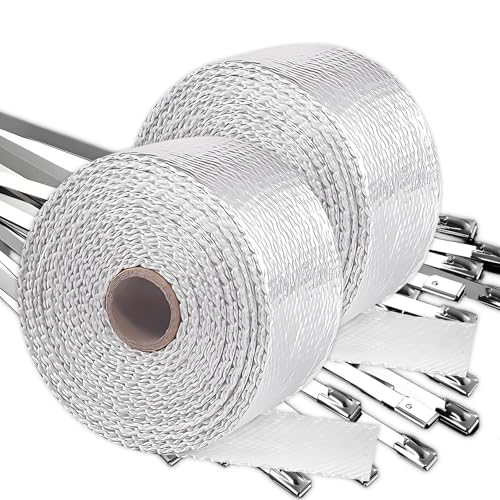Silver Exhaust Wrap 2" x 200" (2 Rolls) - High Temp Fiberglass Header Wrap for Motorcycle, Car, Exhaust Pipes, Muffler Tape & Header - Heat Resistant 2000°F, Easy Install & Durable (Silver, 2 Rolls) - color: Silver