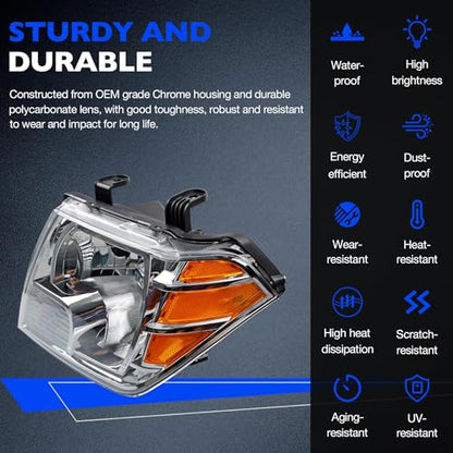 Front Headlight Assembly Pair Compatible with 2009-2020 Nissan Frontier - size: 09-20 Frontier Amber