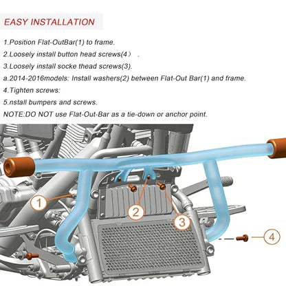 MZS Motorcycle Engine Guard Flat Out Crash Bar for HD Touring 2014-2026 - size: Touring 2014-2026