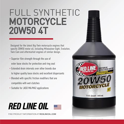 Red Line 42504 20W50 Motorcycle Oil Synthetic - Quart (12 Pack) - size: Quart (12 Pack)