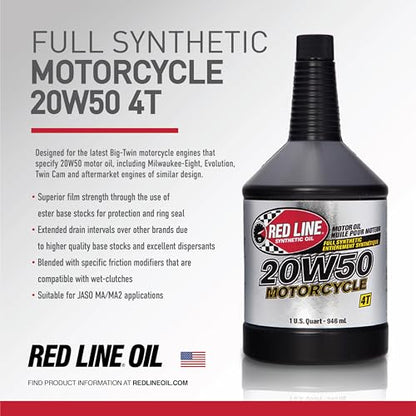 Red Line 42504 20W50 Motorcycle Oil Synthetic - Quart (12 Pack) - size: Quart (12 Pack)