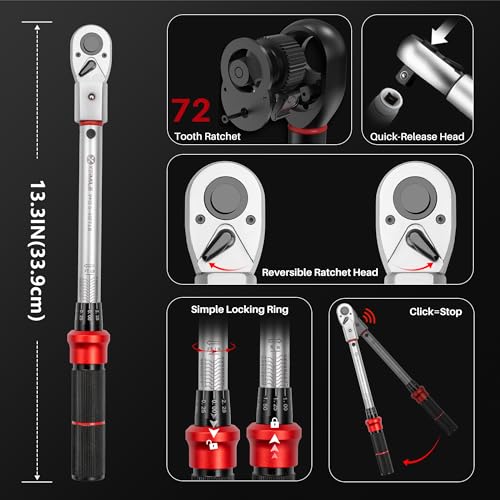 Adjustable Open End Torque Wrench 3/8" Drive-5-45 Ft.Lb for HVAC - size: 3/8" 5-45FT.LB, style: Click