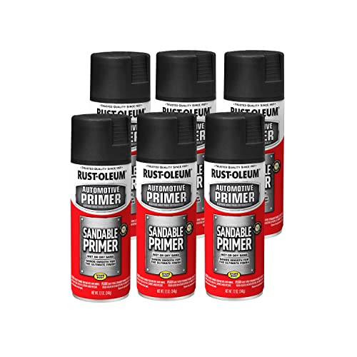 Rust-Oleum Automotive Sandable Primer Spray, Flat Black - color: Black, size: 12 Ounce (Pack of 6)