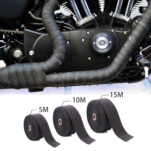 Deecam Exhaust Heat Wrap, 2 Roll 2'' x 50' Exhaust Header Wrap, Black Fireglass Heat Tape for Motorcycle Manifold Pipe Heat Shield with 24 Stainless Steel Ties - size: 30M