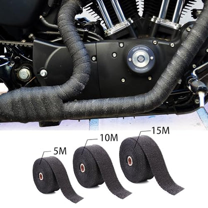 Deecam Exhaust Heat Wrap, 2 Roll 2'' x 50' Exhaust Header Wrap, Black Fireglass Heat Tape for Motorcycle Manifold Pipe Heat Shield with 24 Stainless Steel Ties - size: 30M