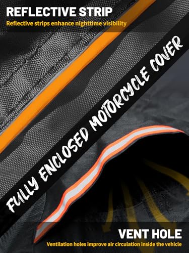 COVERVIN Full Enclosed Motorcycle Cover, 600D Heavy Duty Waterproof Motorcycle Cover, Outdoor UV Protection with Reflective Strips, Fits 108" Harley Honda Yamaha Suzuki, Cruiser, Touring Black - size: XXXL-108"