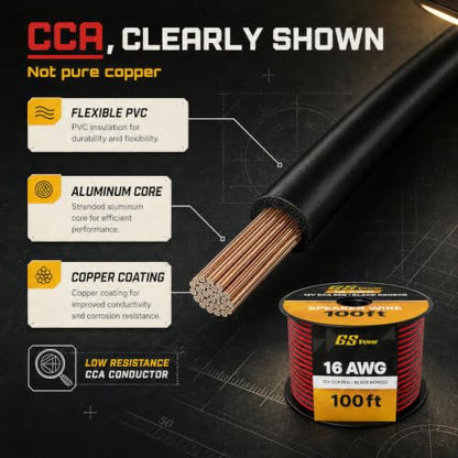 GS Power 16 Gauge Wire Automotive - 200ft CCA Primary Bonded Wire - size: 16 Gauge-100 ft-Bonded