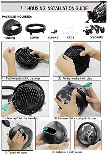 7 Inch Motorcycle Headlight Housing Bracket Headlamp Shell Cover 7" Led Headlight Housing Bucket for Harley Yamaha Suzuki Chopper Cafe Racer Bobbe Aprilia Black - color: 7 " Black