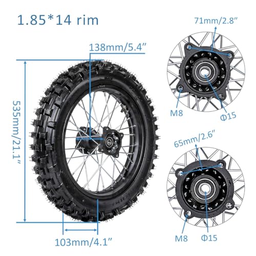 Dirt Bike 17/14 Wheel Combo Set with Tires & Tubes – 70/100-17 Front & 90/100-14 Rear Steel Rims, 12mm Axle Conversion for 110cc 125cc 140cc 150cc 160cc Pit Bikes Motocross Trail Bike Monkey