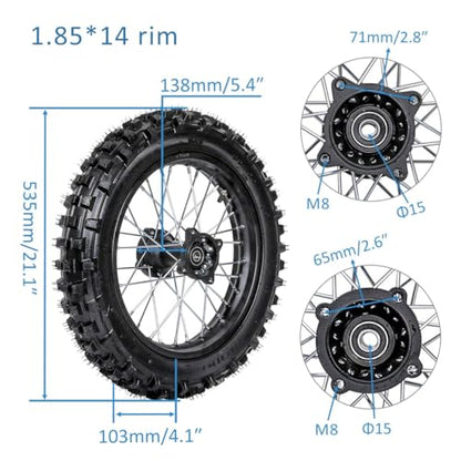 Dirt Bike 17/14 Wheel Combo Set with Tires & Tubes – 70/100-17 Front & 90/100-14 Rear Steel Rims, 12mm Axle Conversion for 110cc 125cc 140cc 150cc 160cc Pit Bikes Motocross Trail Bike Monkey