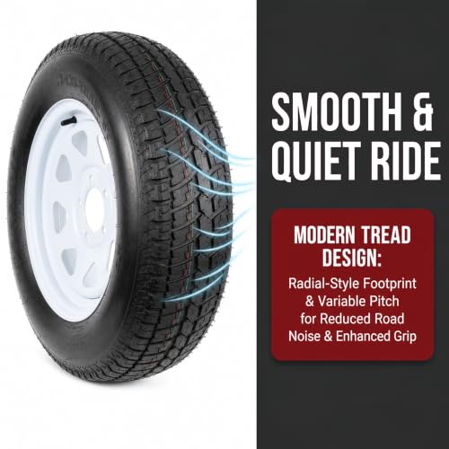 eCustomrim 2 Pack Trailer Tire Assembly ST205/75D15 Load C 5 Lug White
