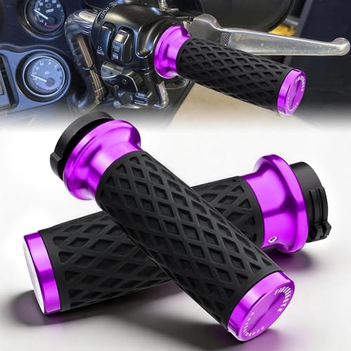 Purple 1" Silicone Cable Throttle Grips with End Cap for Harley - color: Purple