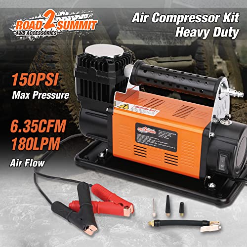 Heavy Duty Portable 12V Air Compressor Kit Inflate 6.35CFM (180L/ Min), Max 150PSI, Off-Road Air Compressor Kit for 4x4 Vehicle RV, Air Pump for ATVS Tire, for Car and SUV Tire