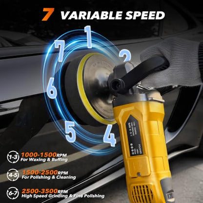 Buffer Polisher, 1600W Rotary Car Buffer, 6 Inch/7 Inch, Yellow - color: Yellow