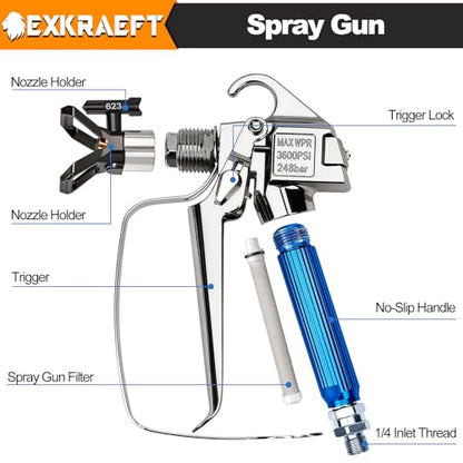 25PCS 3600PSI Airless Paint Sprayer Gun kit with 50Ft High Pressure Hose