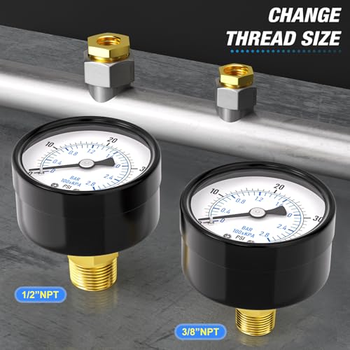 MEANLIN MEASURE 0-40Psi 2" DIAL FACE 1/4" NPT Well Pump Pressure Gauge, with 1/2" NPT and 3/8" NPT Hex Bushing, 3-2-3% Accuracy, Center Back Mount - color: 1/4"NPT Back Mount, size: 0-40Psi