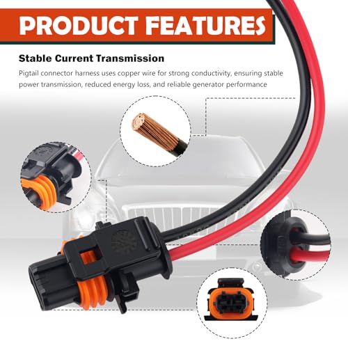 Alternator Connector Pigtail Harness OEM#25877026 with Terminals,Alternator Plug Pigtail Connector Compatible with Cadillac Chevrolet GMC,2-Pin Alternators Pigtails Connectors