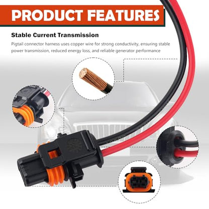 Alternator Connector Pigtail Harness OEM#25877026 with Terminals,Alternator Plug Pigtail Connector Compatible with Cadillac Chevrolet GMC,2-Pin Alternators Pigtails Connectors