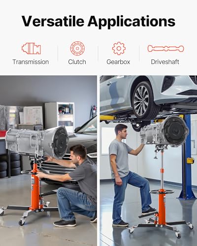 VEVOR Transmission Jack, 1322 LBS Hydraulic Telescoping Transmission Jack, 32"-67" High Lift Transmission Jack Stand with Foot Pedal, 360° Swivel Wheel - size: Medium