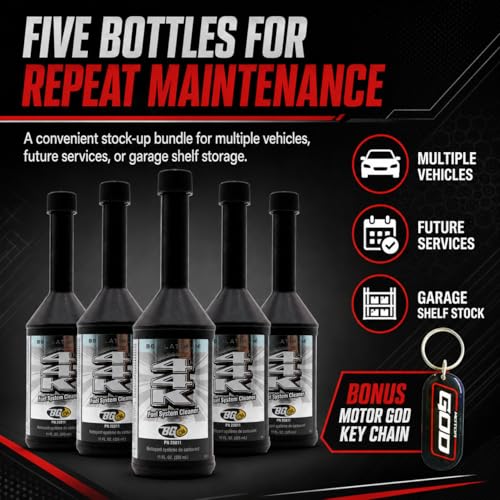 Bundle BG Platinum 44K Fuel System Cleaner, 5 Pack, PN 20811, Five 11 fl oz Bottles, Gasoline Fuel Injector and Fuel System Cleaner, Bonus Key Chain