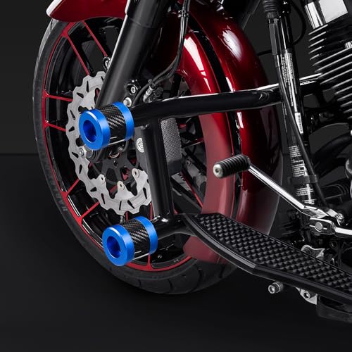 Advanblack Protek Two Step Highway Peg Crash Bar with CNC Slider Fit for 2014-2025 Harley Touring Road Glide Street Glide Electra Glide – Engine Guard Performance Upgrade (Blue CNC w/Carbon Inlay) - color: Blue CNC w/ Carbon Inlay