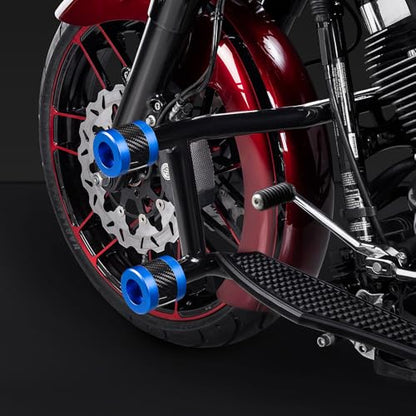 Advanblack Protek Two Step Highway Peg Crash Bar with CNC Slider Fit for 2014-2025 Harley Touring Road Glide Street Glide Electra Glide – Engine Guard Performance Upgrade (Blue CNC w/Carbon Inlay) - color: Blue CNC w/ Carbon Inlay