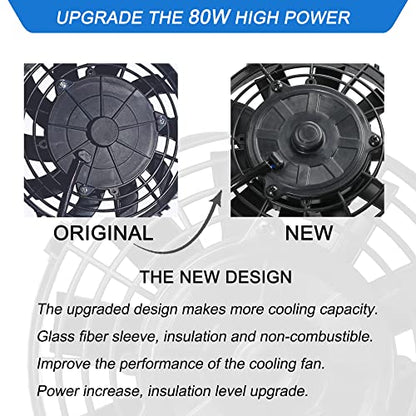 7" Electric Radiator Cooling Fan Assembly Kit with 12V 80W Motor Universal High Performance Slim Fan Push Pull Black - style: 7" Straight