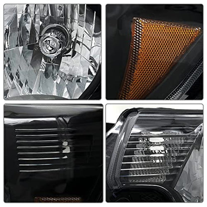 Headlight Assembly Pair for 2012-2015 Toyota Tacoma Black Housing Amber Reflector Left Right W/O Bulbs - color: Black Housing Amber Reflector Clear Lens